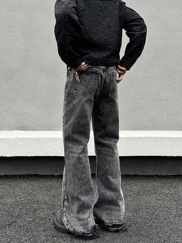 Washed Distressed Gray Skinny Jeans Men's Straight Pants - Image 2
