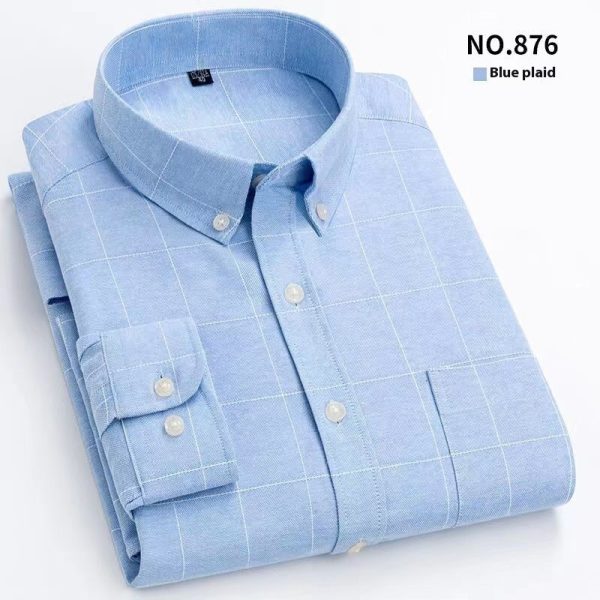 Men's Oxford Pure Color Slim Shirt For Young And Middle-aged People - Image 9