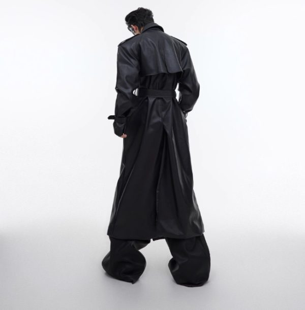 Deconstructing Split Padded Shoulder Profile PU Leather Coat - Image 2
