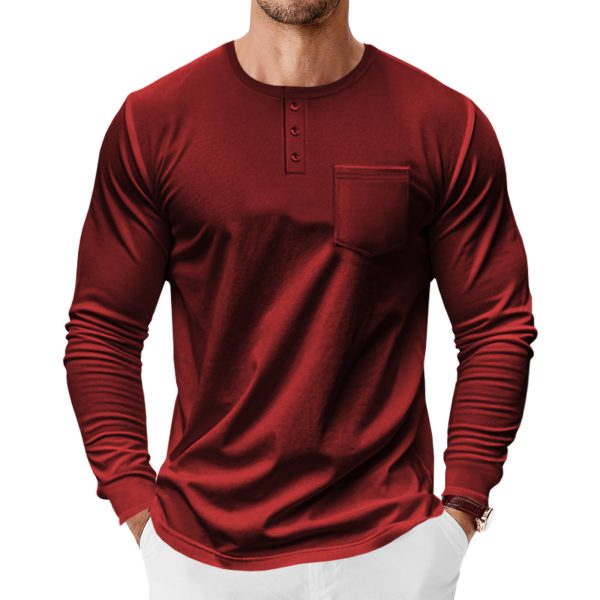 Men's Spring And Autumn Henley Shirt Long Sleeve - Image 4