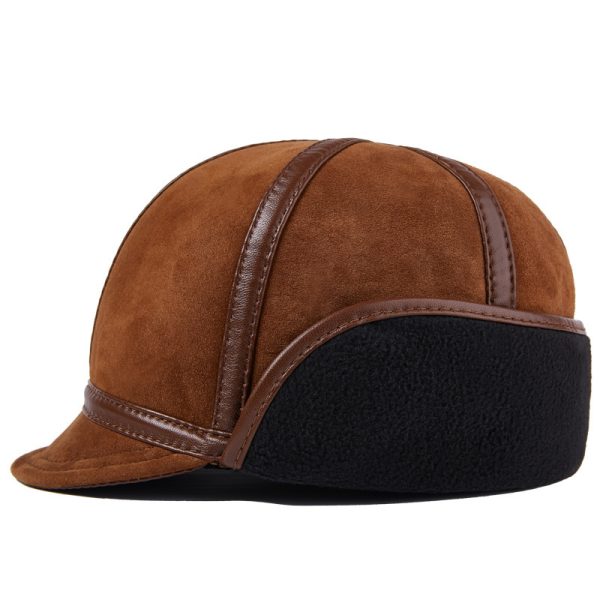 Casual Leather Men's Winter Sheepskin Velvet Thermal Outdoor Hat - Image 5