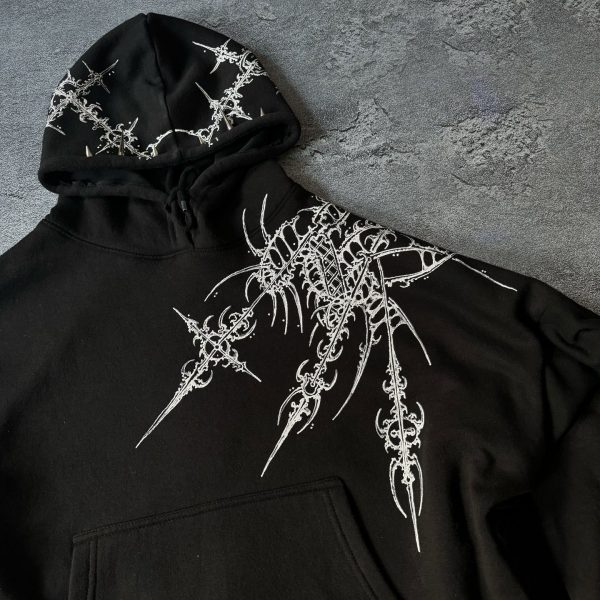 Printed Pattern Long Sleeve Pullover Hoodie - Image 4
