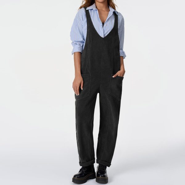 Casual Suspender Trousers Polar Fleece Tooling Style Jumpsuit - Image 2