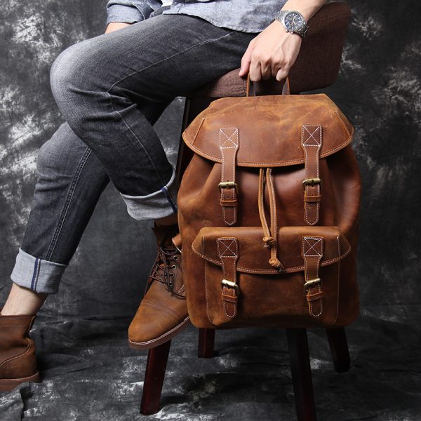 Original New Retro Large Capacity Top Layer Leather Backpackage - Image 3