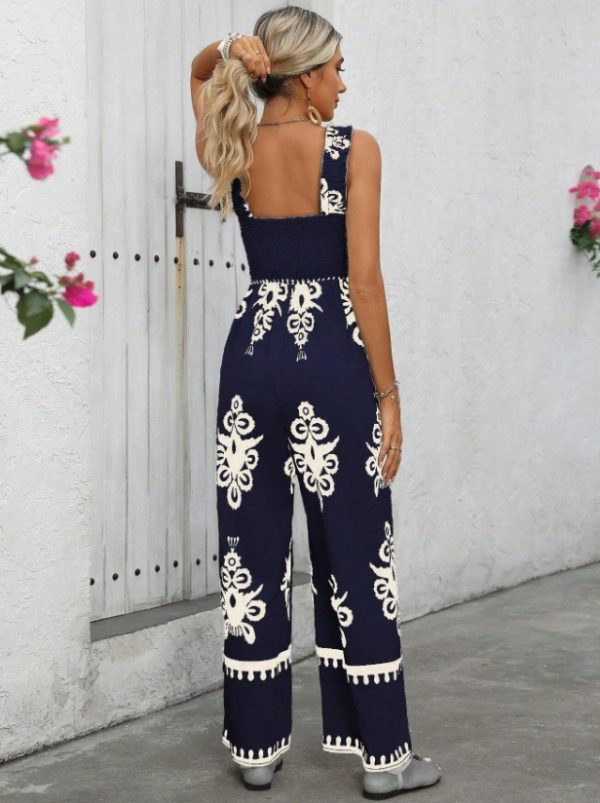 Women's Vacation Casual Sleeveless Printed Wide Leg Jumpsuit - Image 6