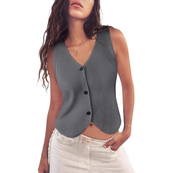 European And American Spring And Summer Women's Knitted Vest Top V-neck - Image 6