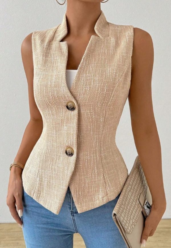 Solid Color Jacquard Suit Vest Jacket - Image 2