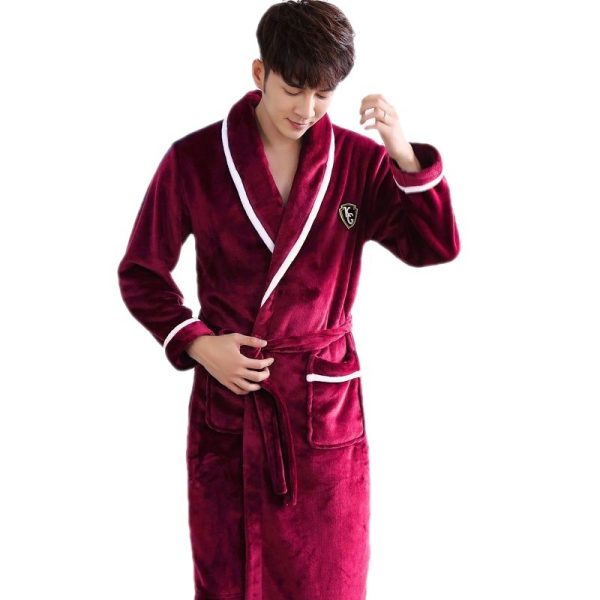 Flannel Thickened Long Section Bathrobe Men - Image 4