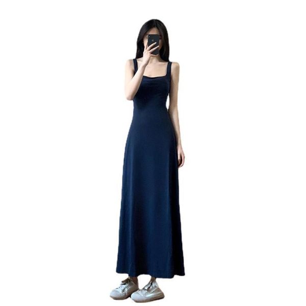 French Style Elegant Blue Camisole Dress - Image 6
