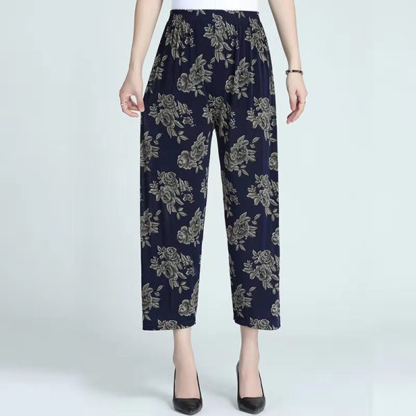 Ice Silk Wide-leg Pants Middle-aged And Elderly Loose Flower Pants - Image 9