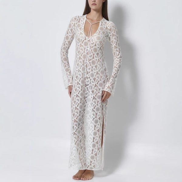 Long Sleeve See-through Lace-up Dress Loose - Image 4