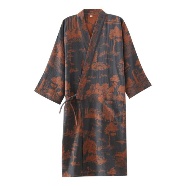 Men's Cotton Gauze Kimono Long Dress Bathrobe - Image 6