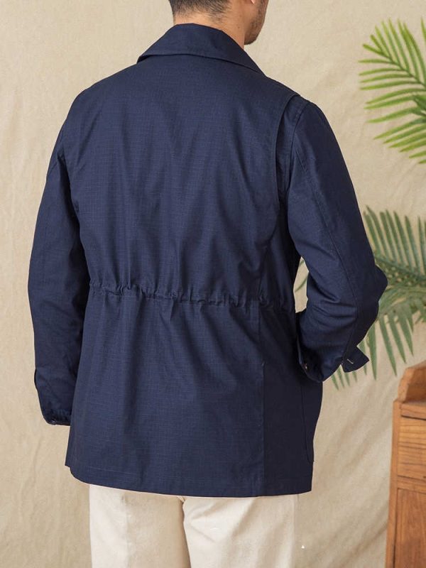 Casual Light Thin Cotton Drawstring Jacket Cuban Collar Plaid Coat - Image 6