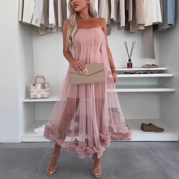 Wrapped Chest Mesh Large Swing Dress Loose - Image 3