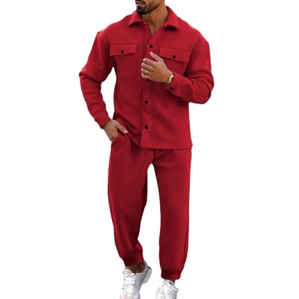 Suede Single-breasted Solid Color Slim Fit Two-piece Suit Men - Image 5