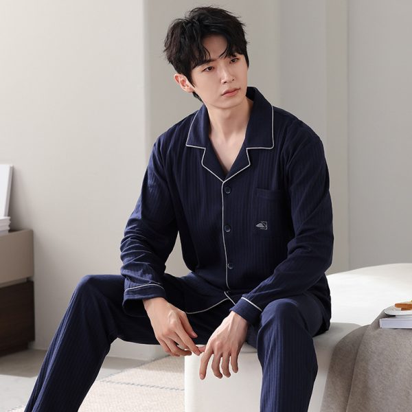 Men's Minimalist Pure Cotton Long Sleeved Home Suit Set - Image 9