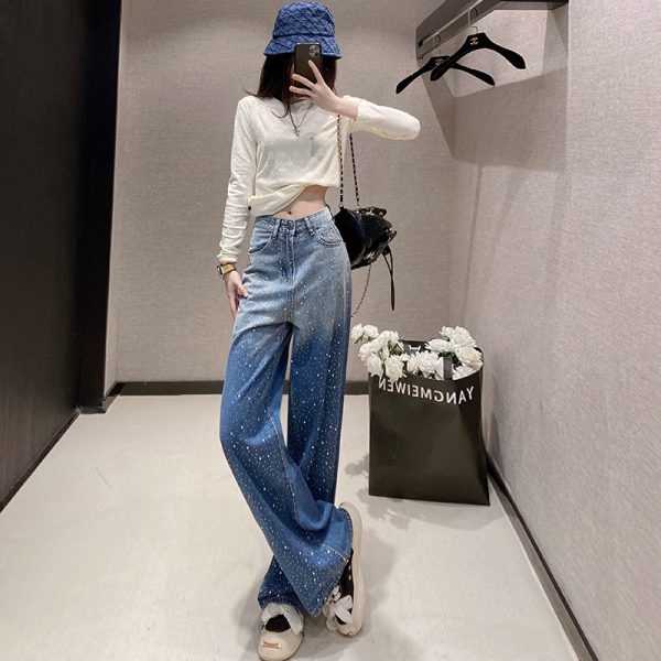 Women's Rhinestone Narrow Wide-leg Jeans - Image 2