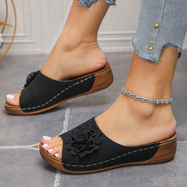 Flower Wedges Sandals Summer Fashion Retro Hollow Sandals Holiday Beach Shoes For Women - Image 5