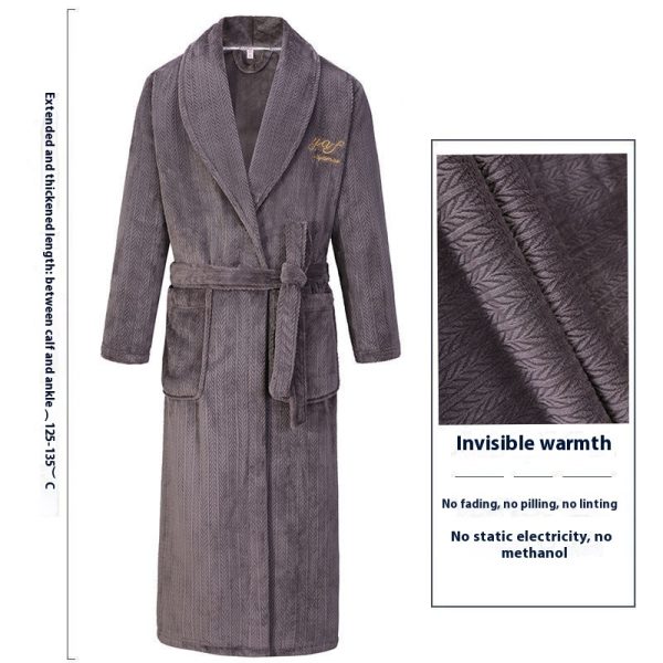 Men's Winter Thickening Thermal Bathrobe Coral Velvet Thin Belt Bathrobe Pajamas - Image 10