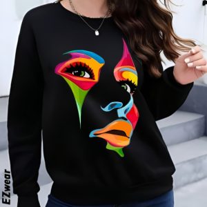 Ladies' Round Neck Face Printed Casual Fashion Hoodie