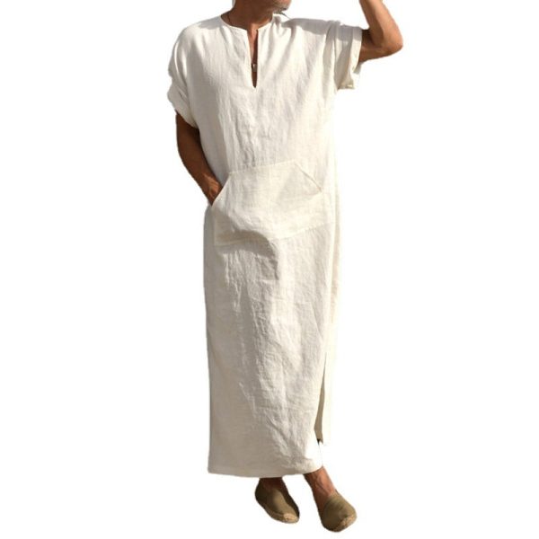 Short Sleeve Bottoming Large Robe Long-cut Coat Robe For Men - Image 5