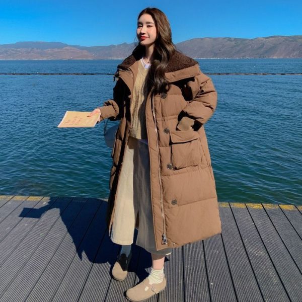 Below The Knee Korean Style Fashion Loose Cotton Coat - Image 8