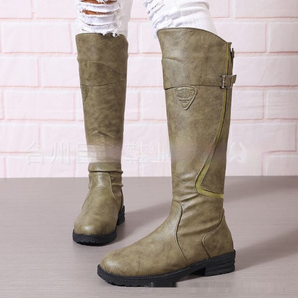 Flat Bottom Plus Size Women's Leather Boots - Image 2