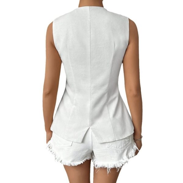 Sleeveless Button Round Neck Elegant Vest - Image 4