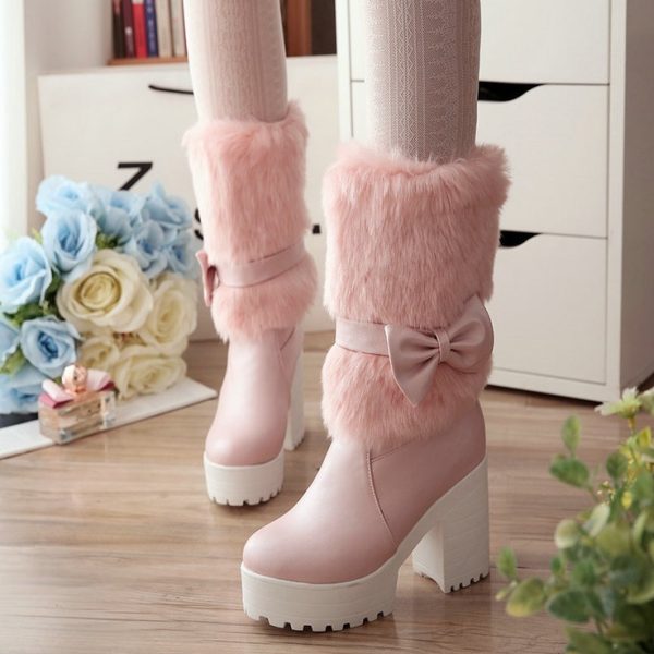 Women's Thick Heel Snow Sweet Bow Boots - Image 2