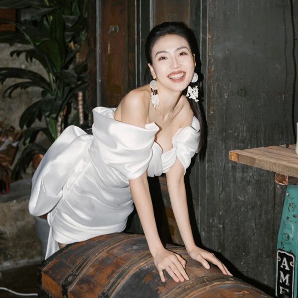 Short Model In White Color Engagement Dress - Image 3