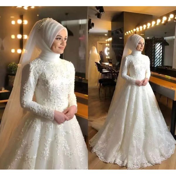 Long Sleeve White Dignified Wedding Dress - Image 2