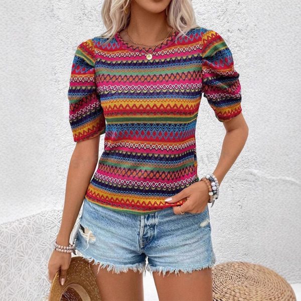 Casual Round Neck Knitted Bohemian Women's Top - Image 4