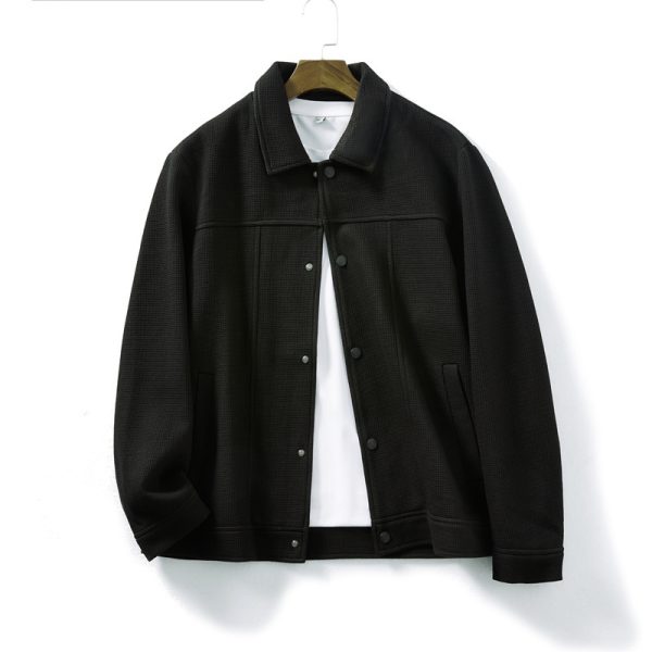 Men's Knitted Waffle Casual Polo Collar Jacket - Image 4