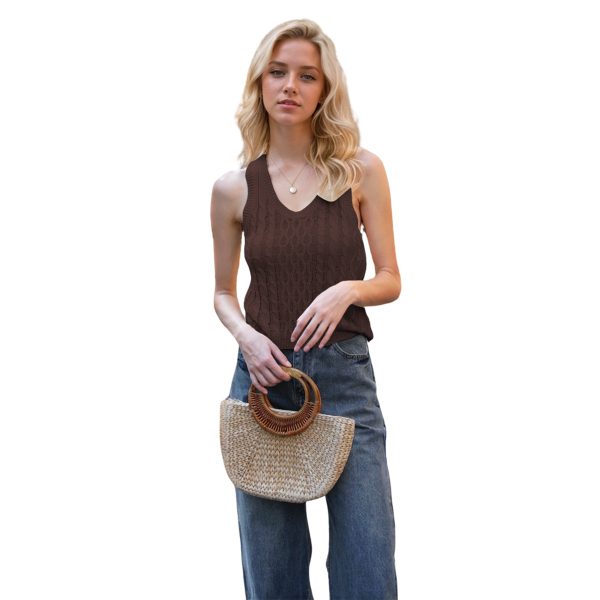 Women's V-neck Tank Vest Fashion Casual Knitted Solid Color Tops - Image 9