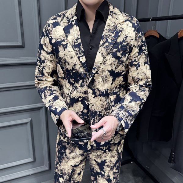 Elastic Active Print Trendy Flower Two-piece Suit - Image 8