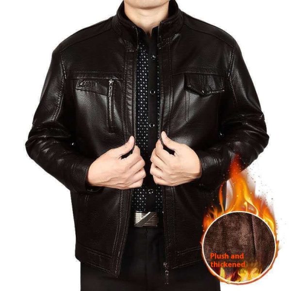 Winter Clothes Middle-aged Men's Leather Jacket - Image 4