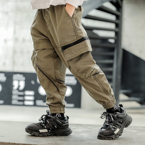 Drawstring Zipper Children's Casual Pants - Image 7