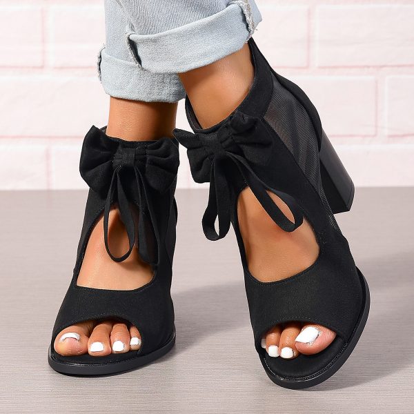 Large Size Thick Heel High Heels Women's Bow Sandals - Image 5