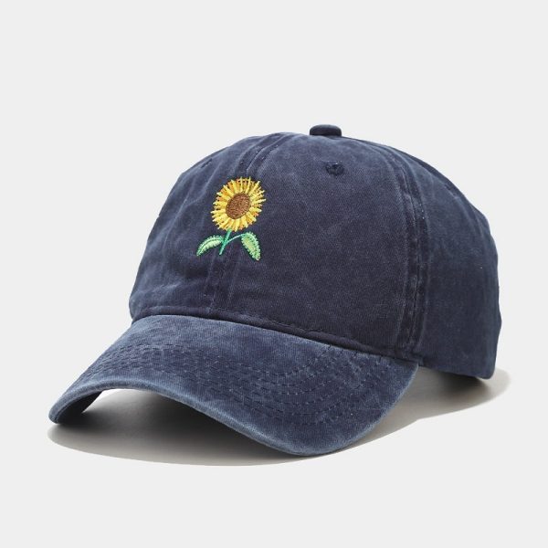 Washed-out Vintage SUNFLOWER Embroidered Peaked Cap Outdoor Travel - Image 10