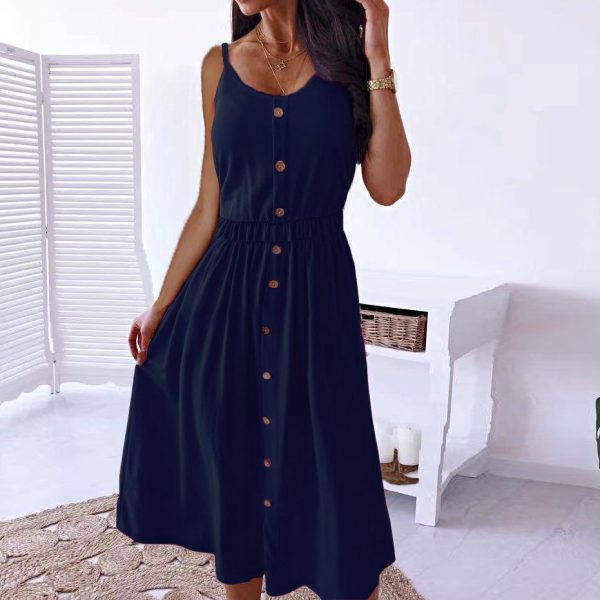 European And American Solid Color Sexy Waist Trimming Dress - Image 3