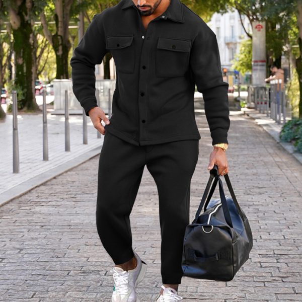 Suede Single-breasted Solid Color Slim Fit Two-piece Suit Men - Image 7