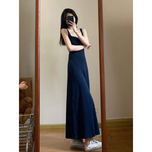 French Style Elegant Blue Camisole Dress - Image 4