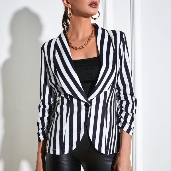 Cropped Pleated Sleeves Casual Small Suit Slim Fit Fashion - Image 2