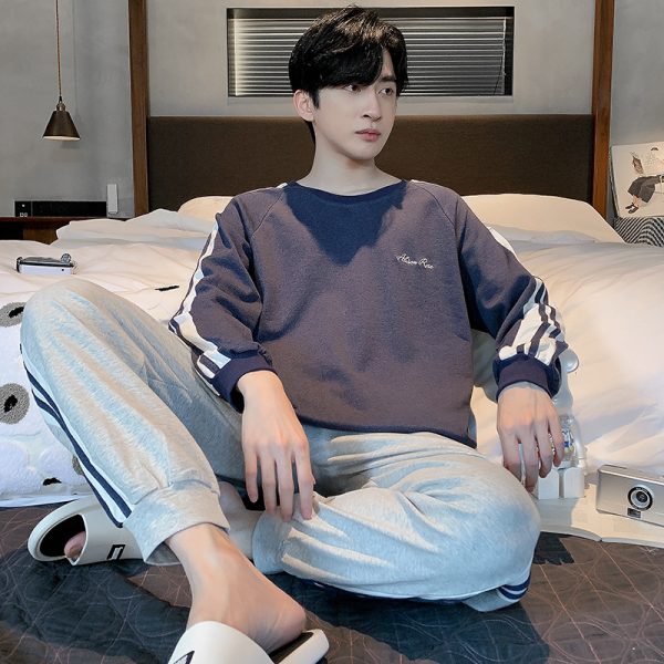 Men's Long Sleeve Cotton Simple Loose Plus Size Pajamas - Image 6