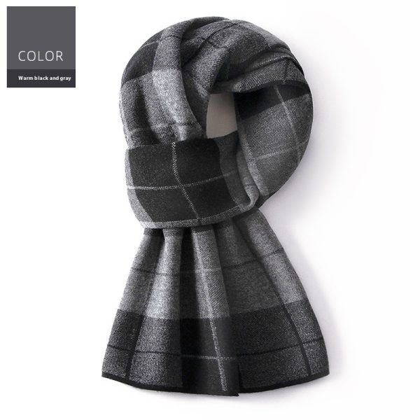 Wool Scarf Men's Winter Plaid Double-sided Scarf - Image 5