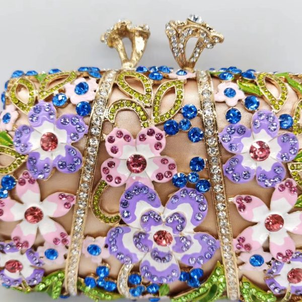 Dripping Oil Diamond Evening Bag Enamel Color Flower Clutch - Image 8