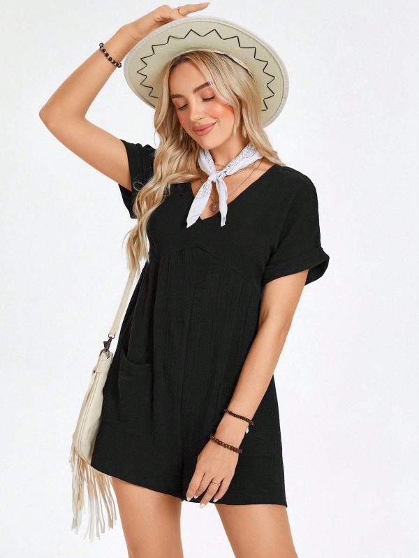 Batwing Sleeve Pocket Patched Romper - Image 4