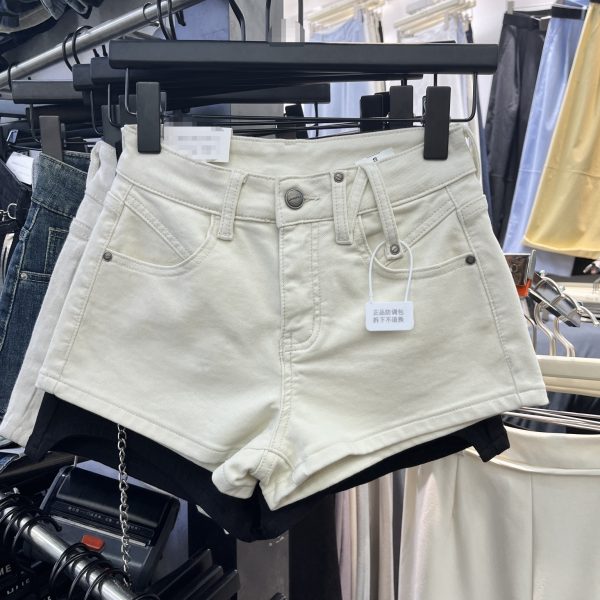 Brushed White High Waist Slim Fit Small Denim Shorts - Image 2