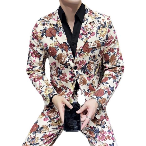 Elastic Active Print Trendy Flower Two-piece Suit - Image 5