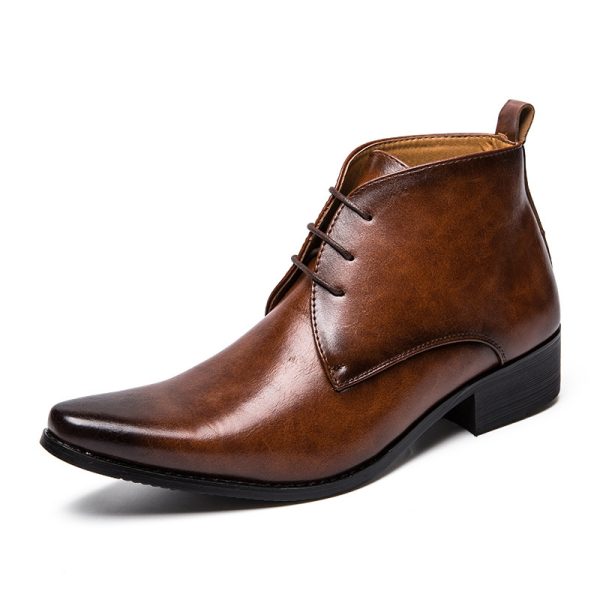 British Men High-top Leather Shoes Pointed Toe - Image 5